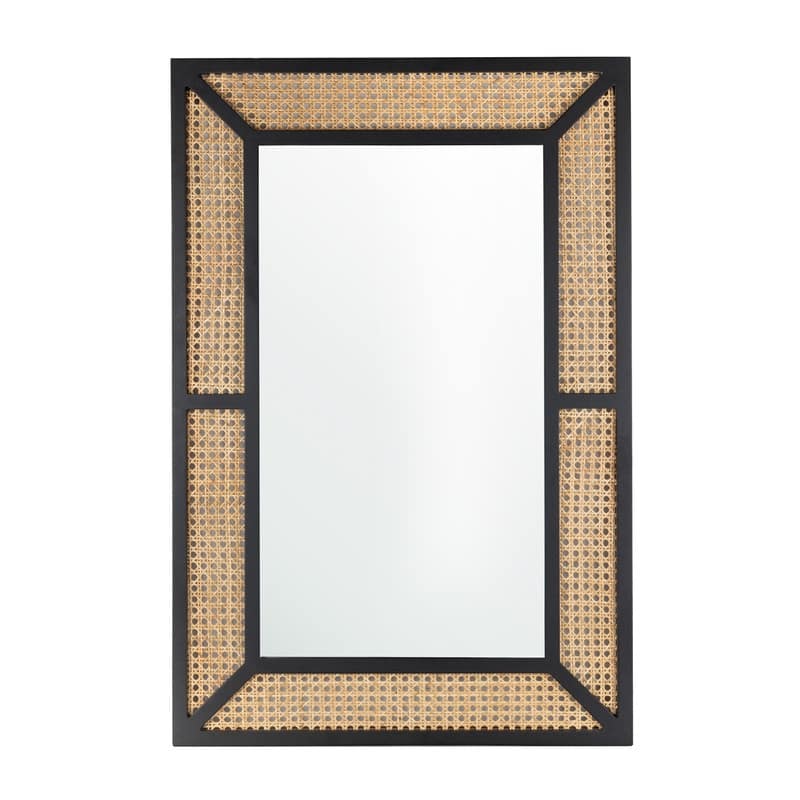 Large Rattan Wall Mirror Bohemian Square Accent Mirror for Wall Decor - 23.6"×35.5"