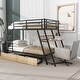 preview thumbnail 1 of 24, Modern Metal Bunk Bed with Built-in Desk, Light and 2 Drawers, Black Twin