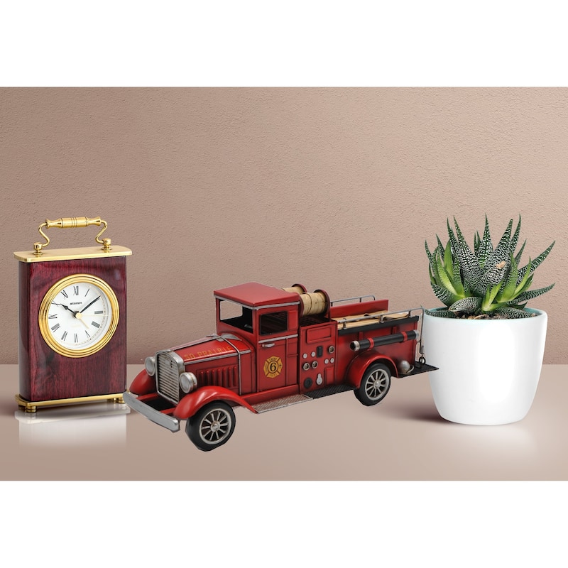 Metal Vintage Fire Truck Model Ornaments Figurine Retro Crafts Old Firetruck