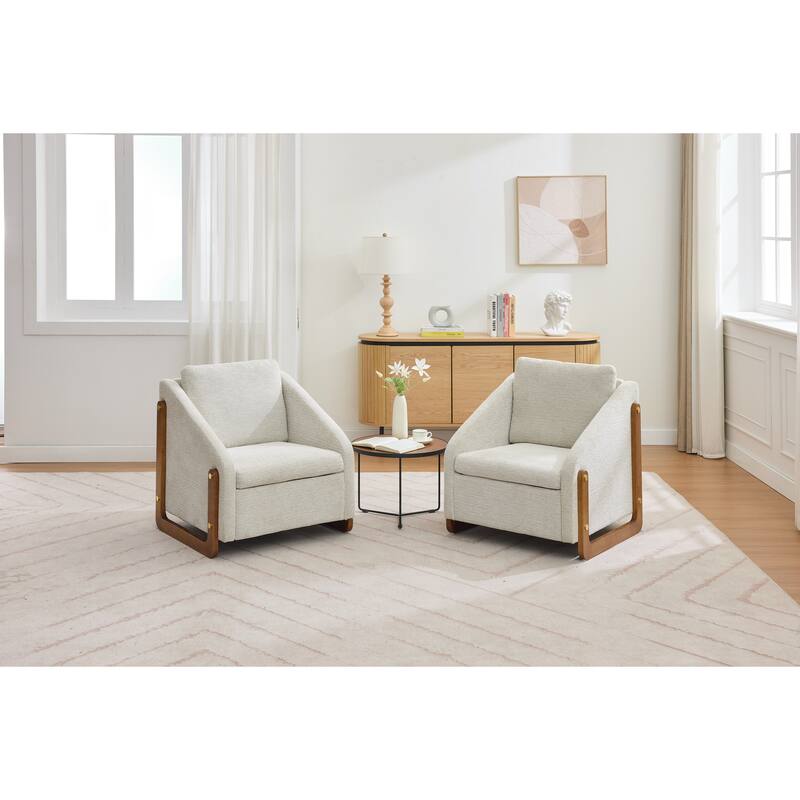 Modern Chenille Upholstered Armchair with Wooden Side Frame, Single Accent Leisure Chair with Backrest for Living Room, Bedroom