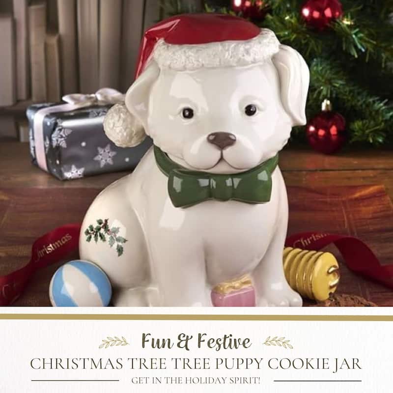 Spode Christmas Tree Puppy Cookie Jar - 9.25" D x 10" H