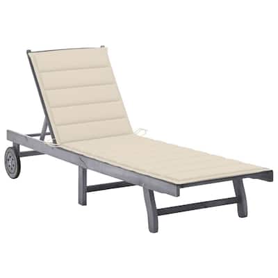 Outdoor Sun Lounger, Gray Acacia Wood, Ivory Fabric Cushion, 78 Inch