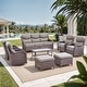 preview thumbnail 73 of 101, Outdoor Sofa with 6-Inch Thick Cushions Furniture for Porch 8PCS Sofa Swivel Chair w/ Table Ottoman - Brwon Wicker Grey Cushion