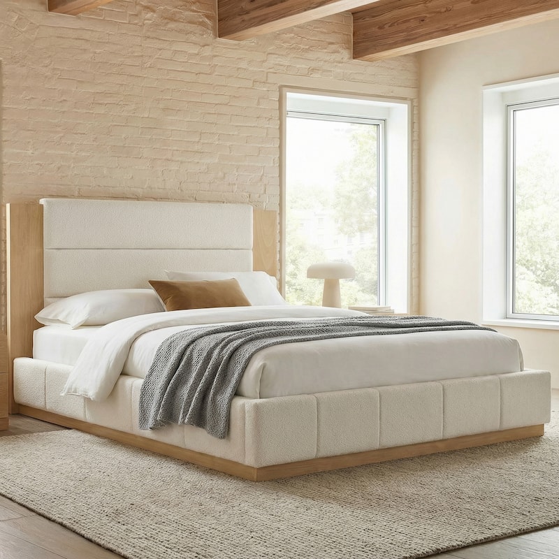 GDFStudio - Boucle Platform Bed with Extended Headboard