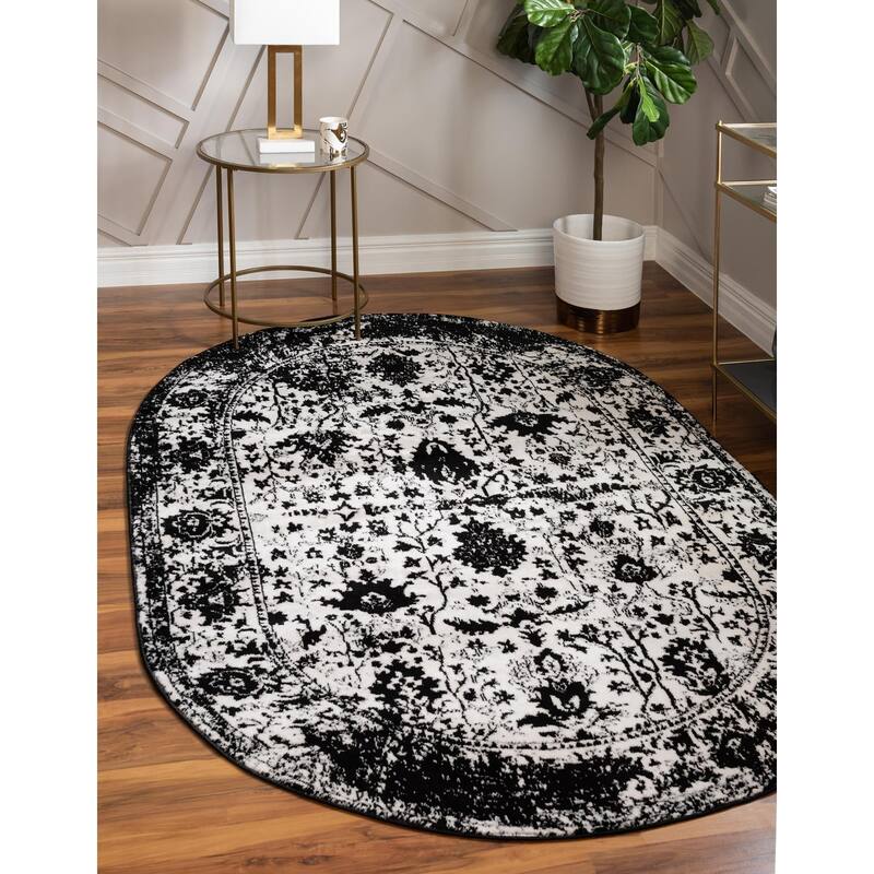 Transitional Wedo Collection Area Rug - 3'x5' Oval - White-Black