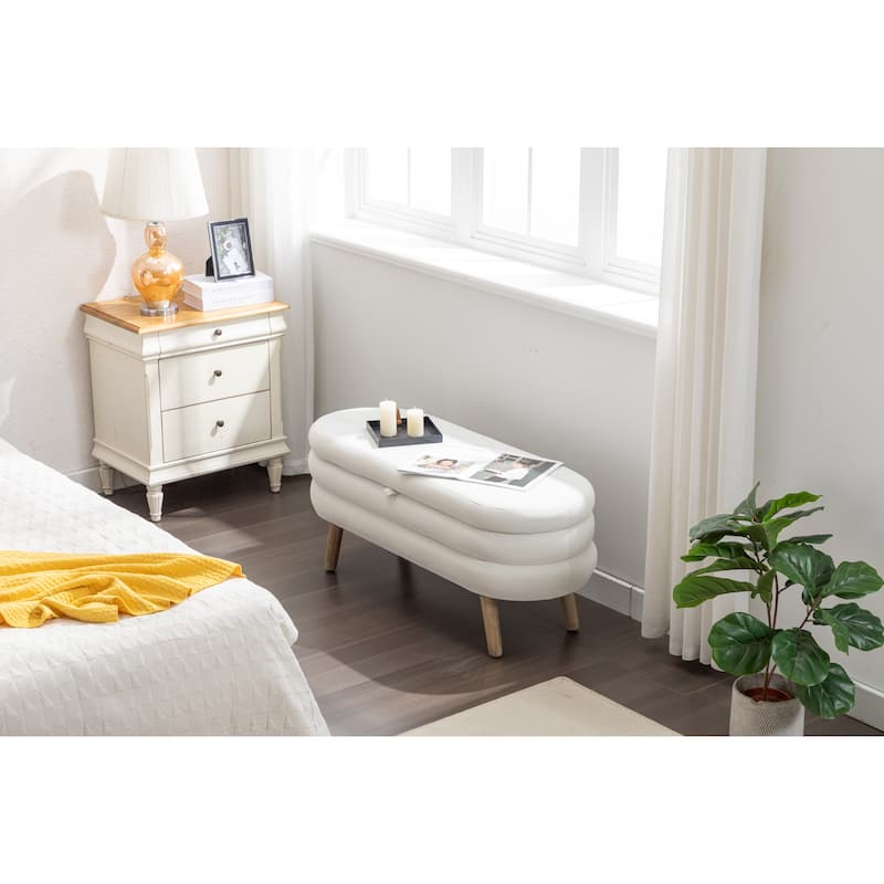 Upholstered Storage Bench with Wooden Legs