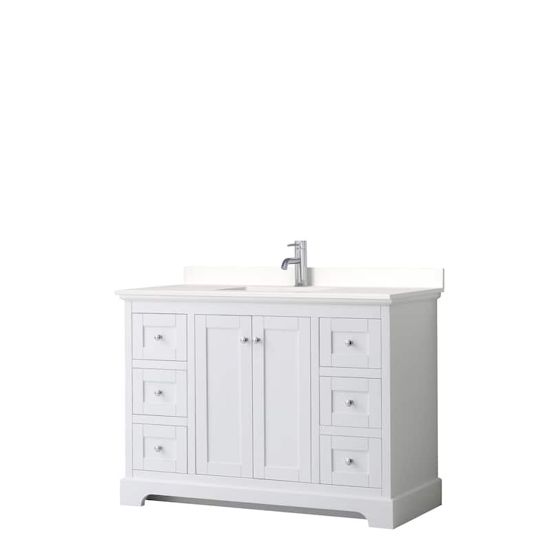 Avery 48-inch Single Vanity, Quartz Top - White, Chrome Trim, White Quartz Top