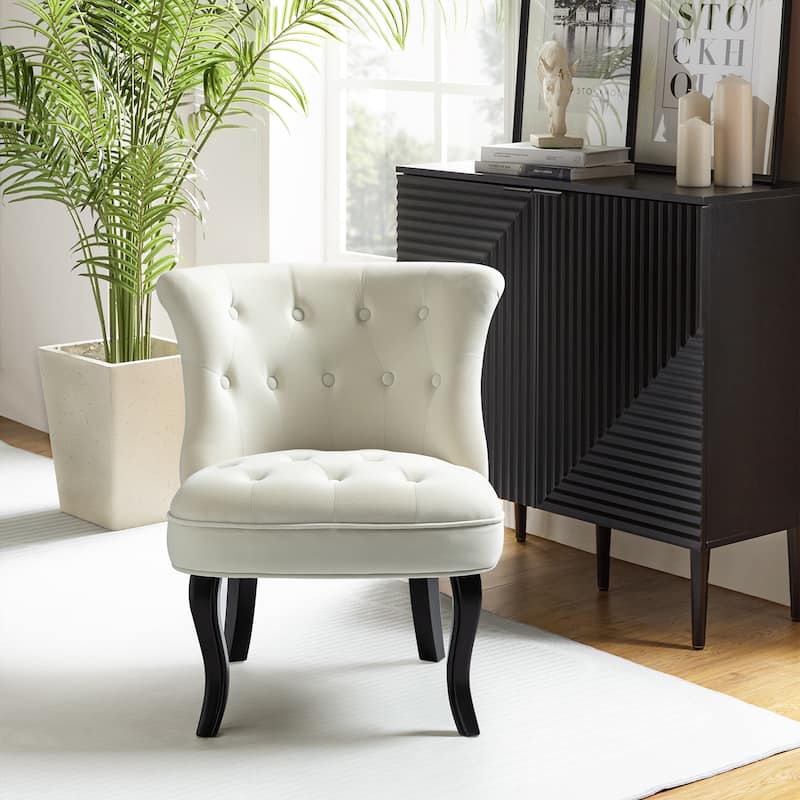 Paolino 25.1" Wide Traditional Velvet Button-tufted Back Stools with Wood Legs by HULALA HOME