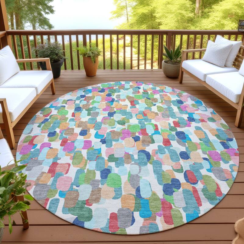Machine Washable Indoor/ Outdoor Contemporary Drew Chantille Rug - Teal - 8' x 8'