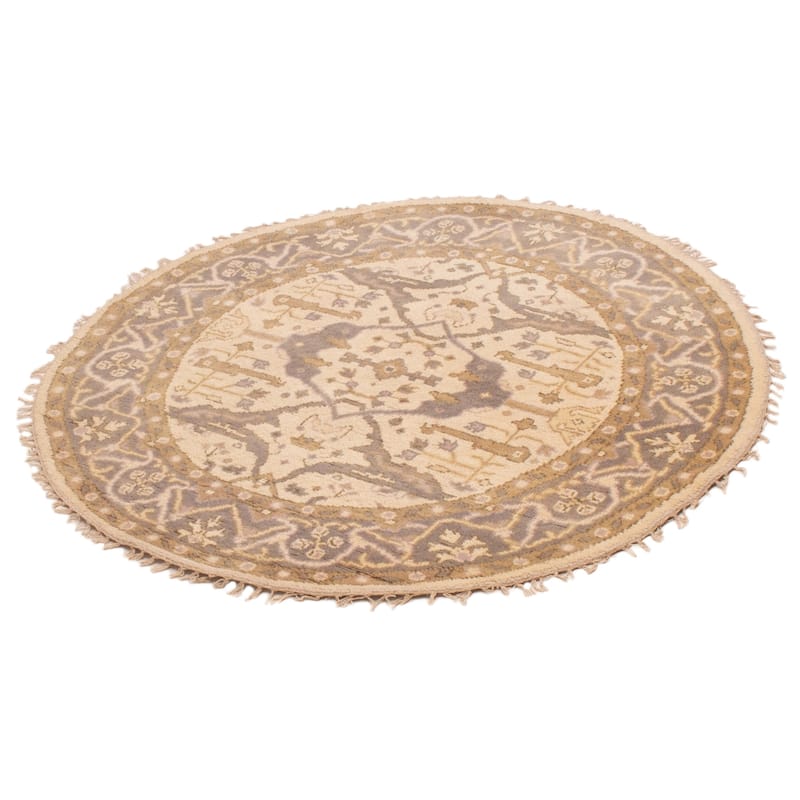 ECARPETGALLERY Hand-knotted Royal Oushak Ivory Wool Rug - 4'10 x 4'10