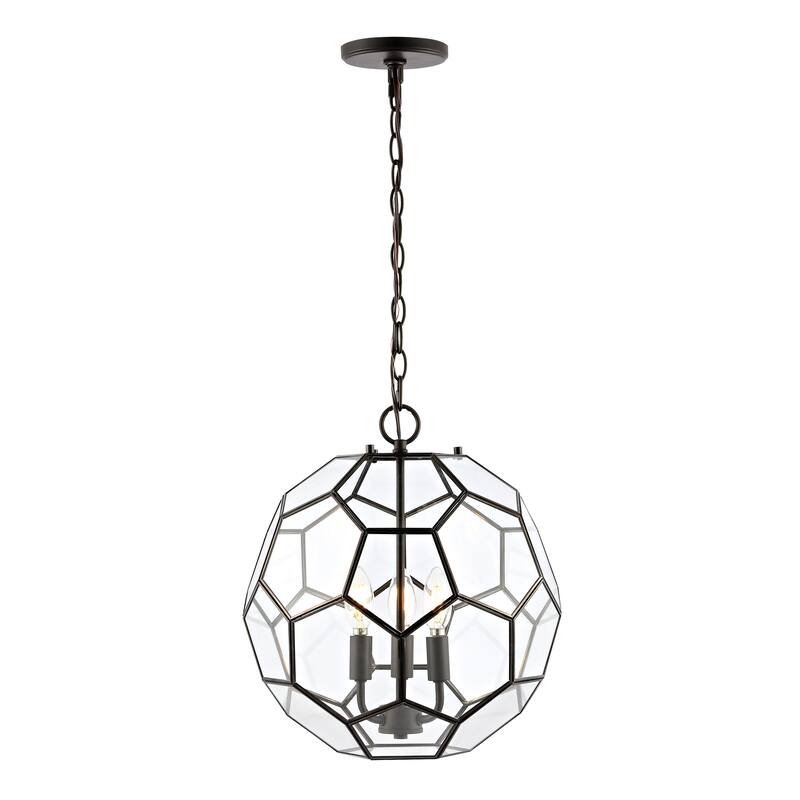 Violet 13.5" 3-Light Modern Bohemian Iron/Glass LED Pendant, Brass Gold/Clear by JONATHAN Y - 3 Light