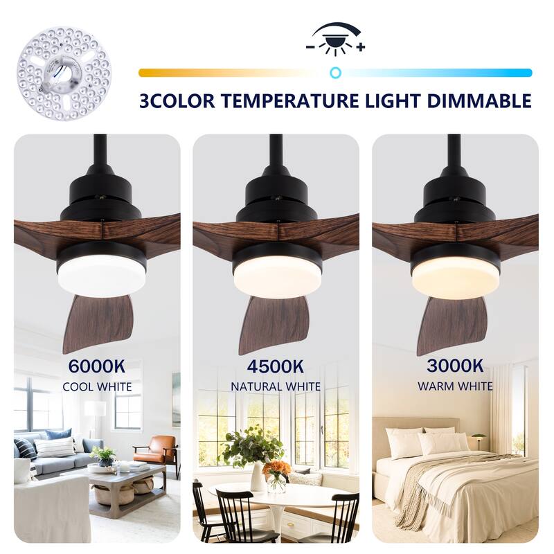 42 Inch Ceiling Fans with Lights and Remote, Ceiling Fan with Light 3 Blades Modern Ceiling Fan Noiseless Reversible DC Motor