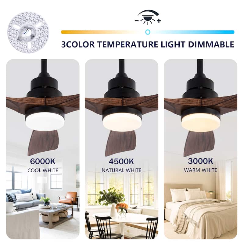 42 Inch Modern Black Ceiling Fan With Light 3 ABS Blades Remote Control Reversible DC Motor With Dimmable LED