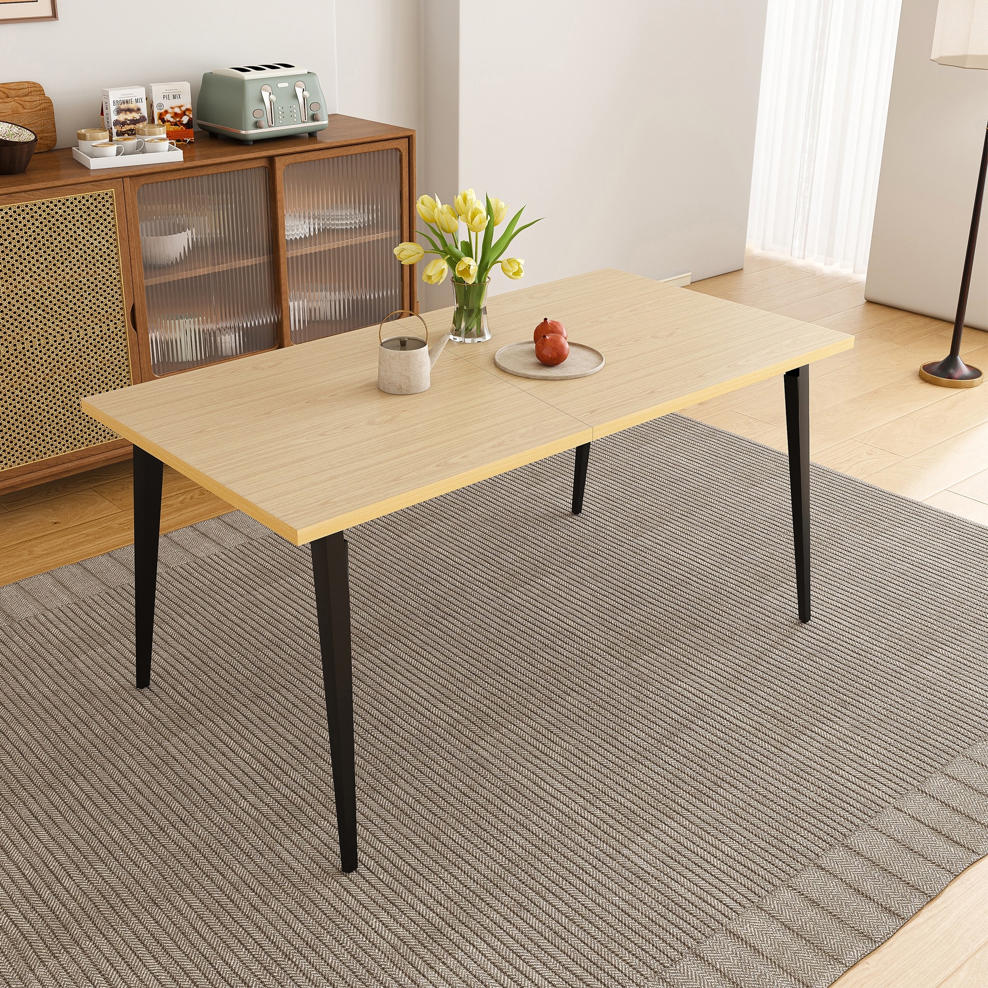 Modern Rectangular Dining Table With Rust-Resistant Iron Legs