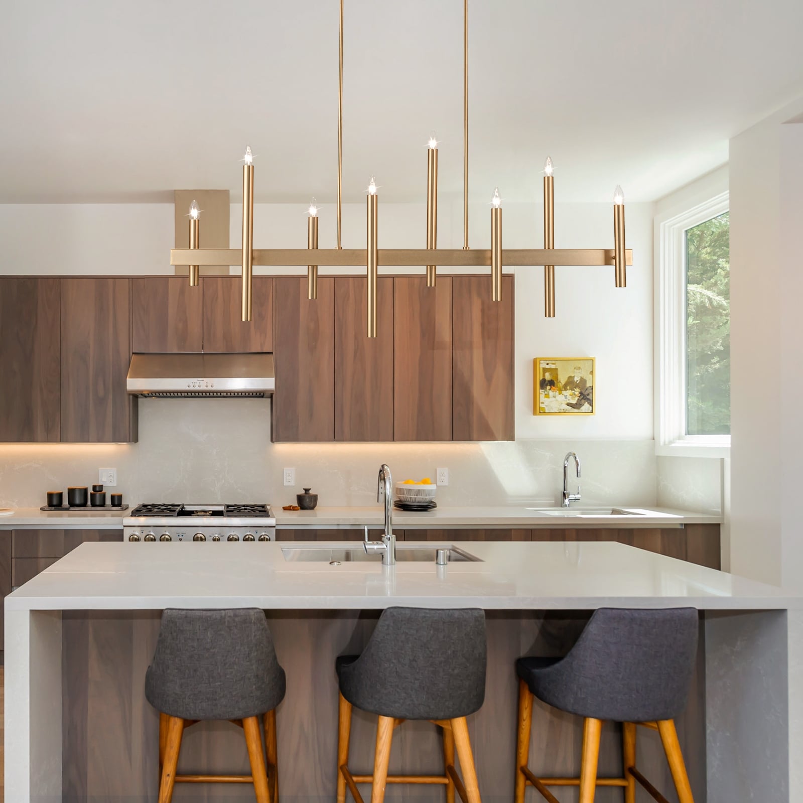 Modern 8-Light Linear Chandelier for Kitchen Island