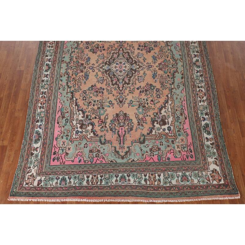 Traditional Hamedan Persian Vintage Rug Hand-Knotted Wool Carpet - 7'0"x 10'6"