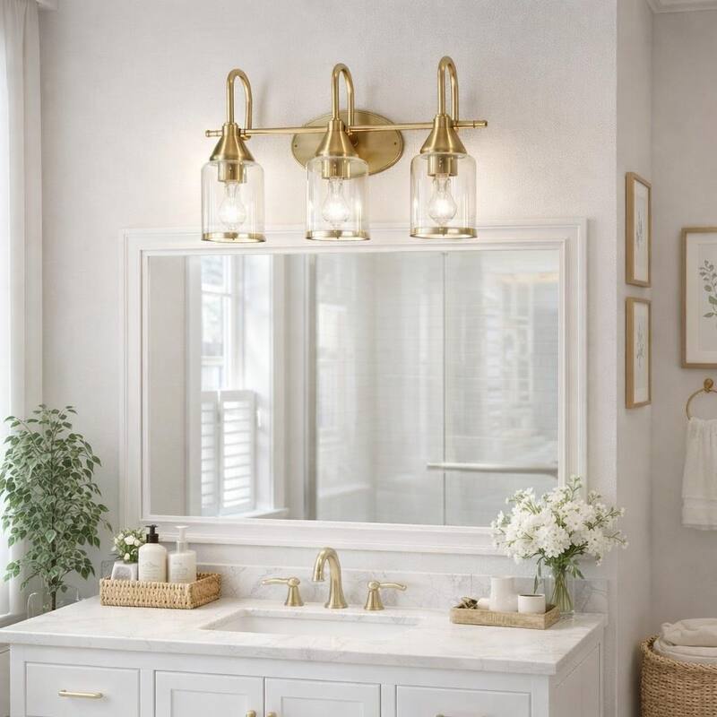 Livex Brushed Gold Triple Vanity Light with Clear Glass
