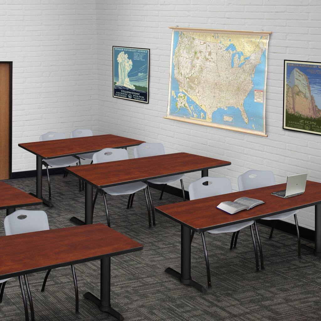 60" x 24" Training Table- Cherry & 2 'M' Stack Chairs- Grey
