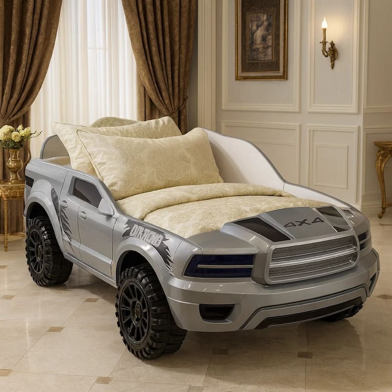 Tonie Truck Twin Bed, Interactive Lights and Sound Effects, Gray ABS