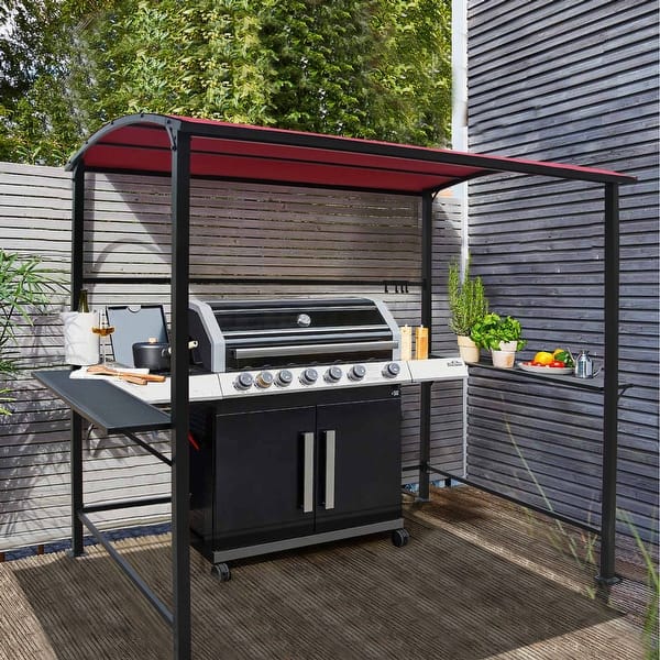 slide 2 of 15, Outdoor Steel Frame Grill Gazebo Canopy Barbecue Shelter Dark Red