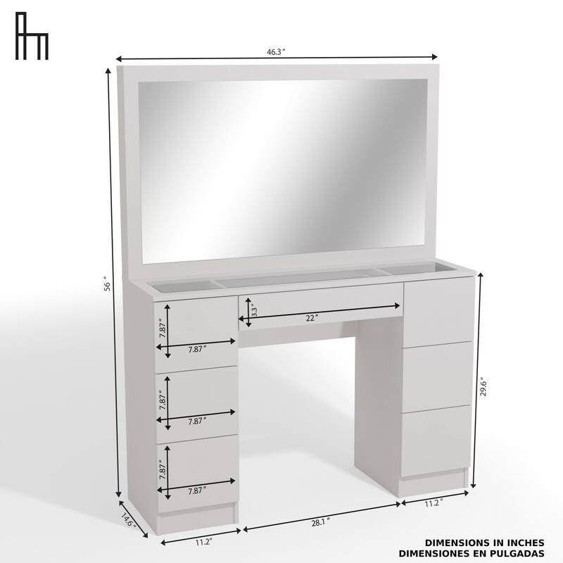Boahaus Venus Modern Vanity, Glass Top, 07 Drawers - N/A