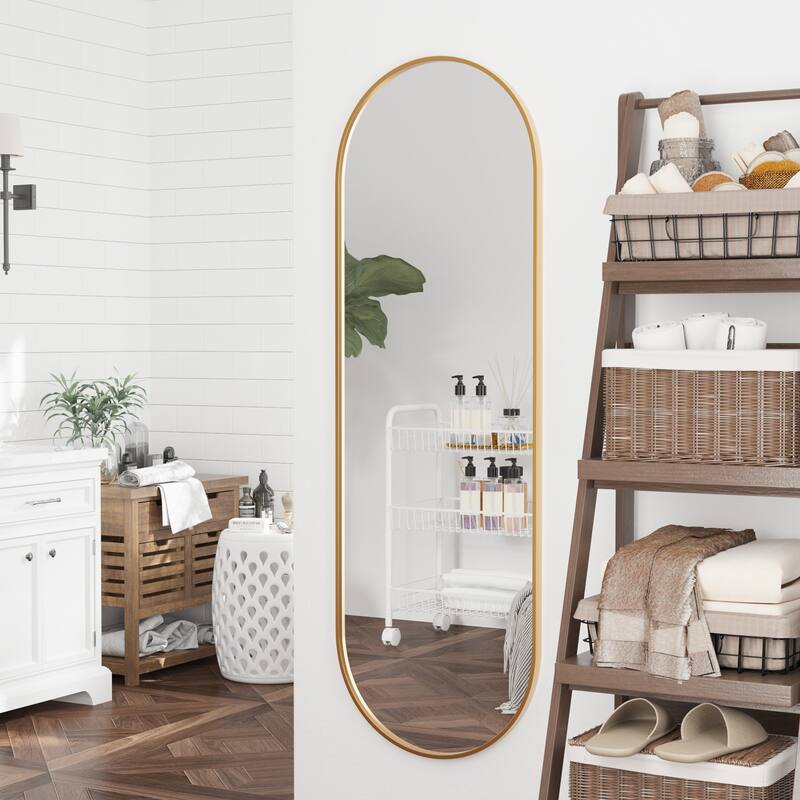 Rust-Proof Brushed Aluminum Frame Oval Full-Length Mirror