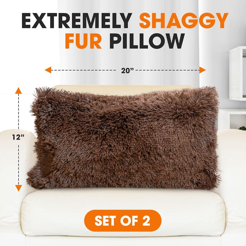 Cheer Collection 12"x20" Shaggy Long-hair Throw Pillows (Set of 2)