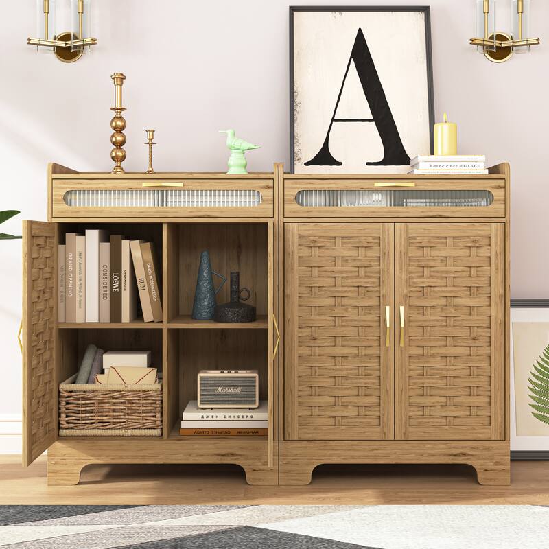 Modern Cabinet with Drawer & Adjustable Shelf, Barn Door Design - Wood