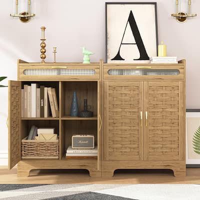 Modern Cabinet with Drawer & Adjustable Shelf, Barn Door Design