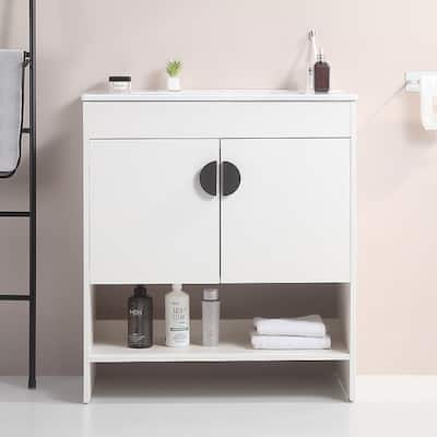 30 in. W x 19 in. D x 33 in. H Bathroom Vanity with White Ceramic Basin,Two Cabinet Doors,Excluding faucets