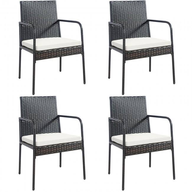 4 Pieces Patio Wicker Rattan Dining Set with Comfy Cushions - 22" x 20.5" x 34.5" (L x W x H)