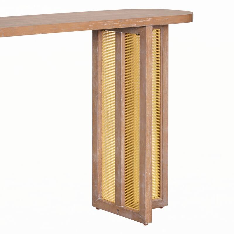 Rattan Console Table Entryway Table,Natural Wood Wash