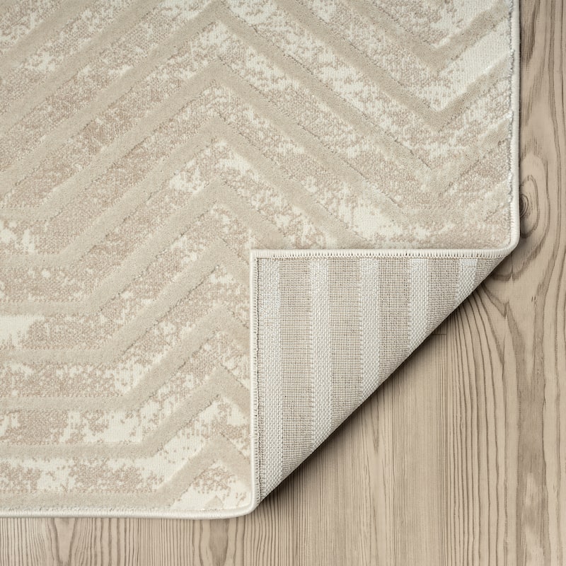 Abani Rugs TER140A Beige Horizontal Lines Geometric High Low Area Rug