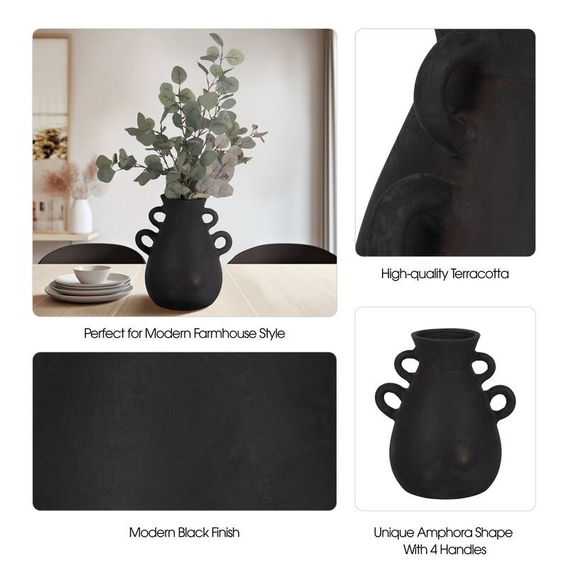 Sagebrook Home Terracotta Vase With 4 Handles, Amphora, Solid