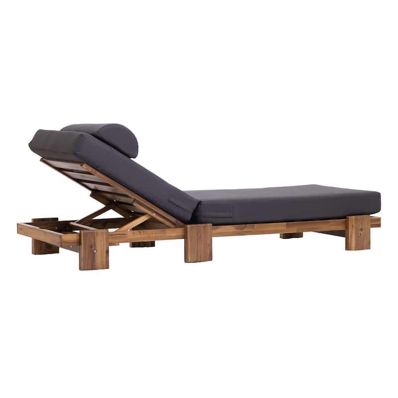 78.8"Patio Chaise Lounge Chair, Acacia Wood Adjustable Recliner with Headrest and Retractable Side Tray