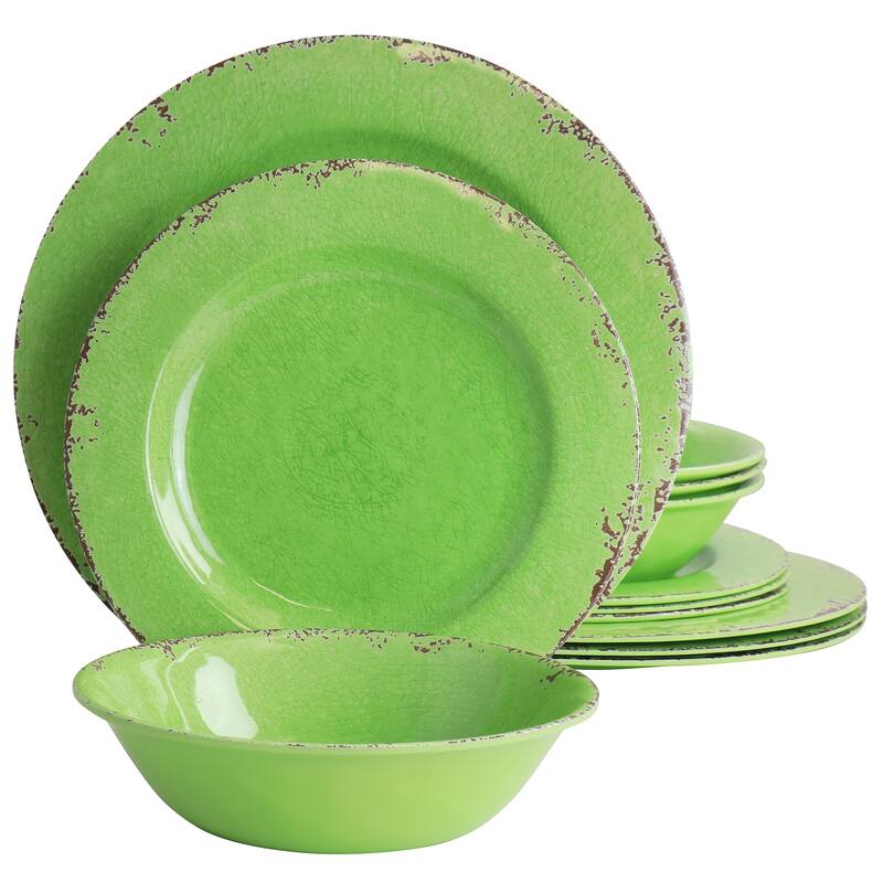 Laurie Gates California Designs Mauna 12 Piece Melamine Dinnerware Set in Crackle Green - 12 Piece