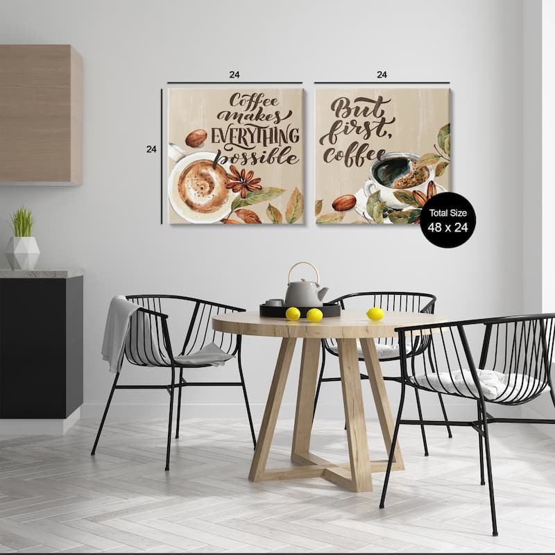 Stupell Morning Coffee Classic Phrases Canvas Wall Art Design By Kim Allen (Set of 2)