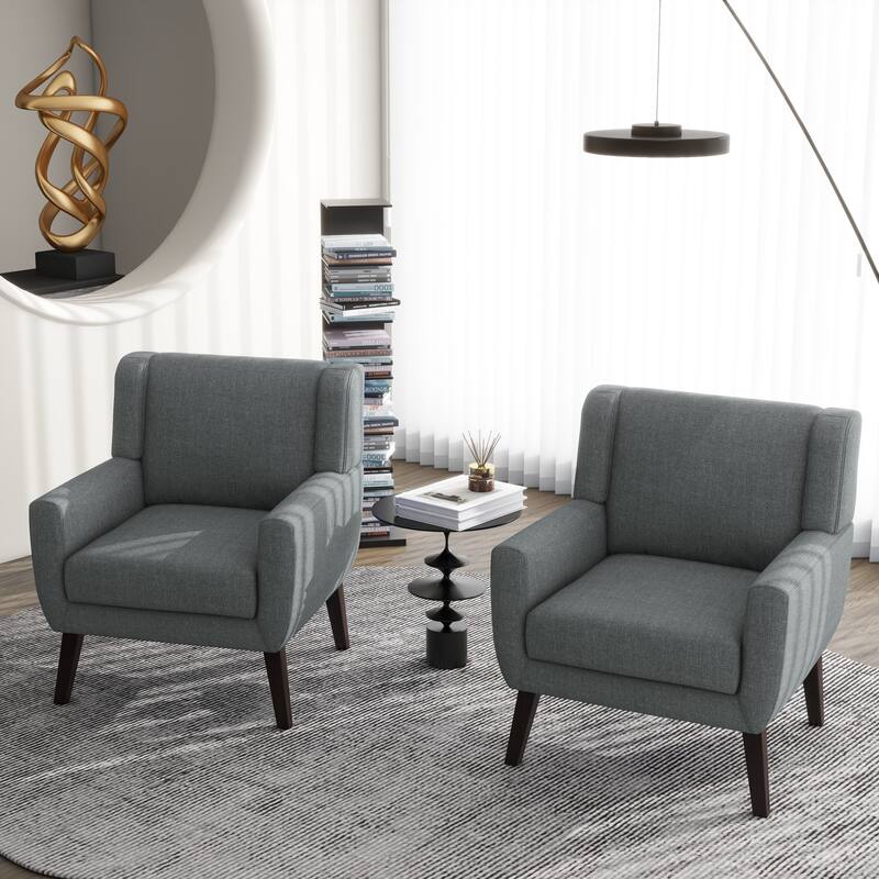 Modern Upholstered Linen Armchair Accent Chair Set of 2