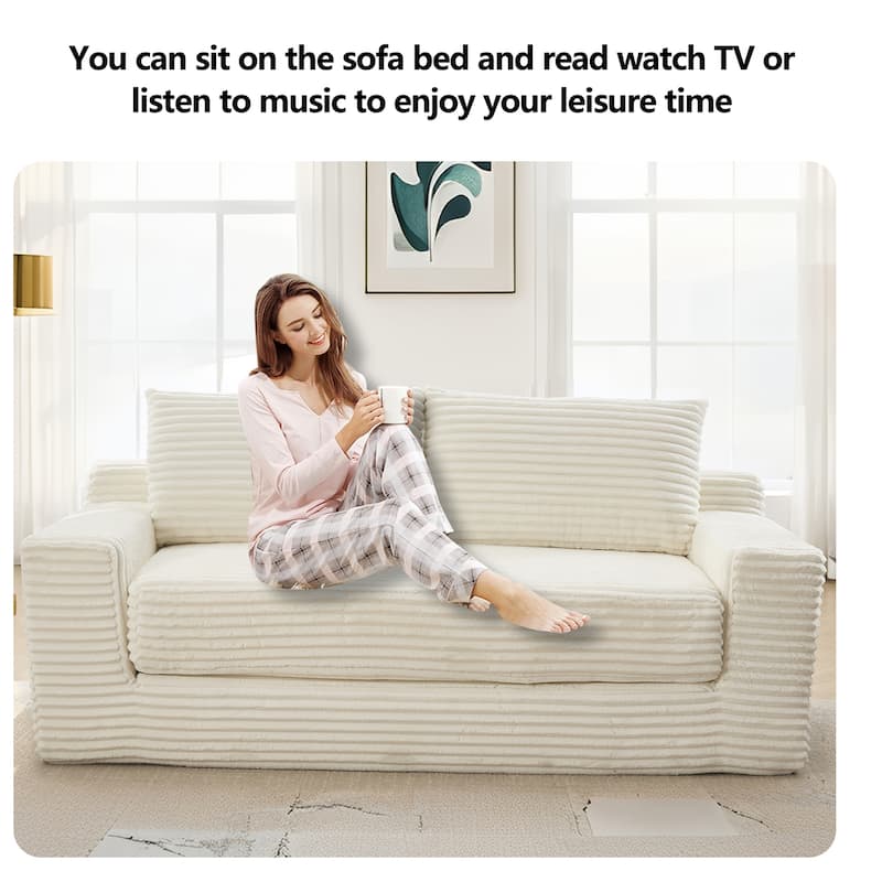 Corduroy Cloud Loveseat Sofa, 2 in 1 Convertible Boneless Sleeper Sofa with Steel Frame, Folding Love Seat Couches
