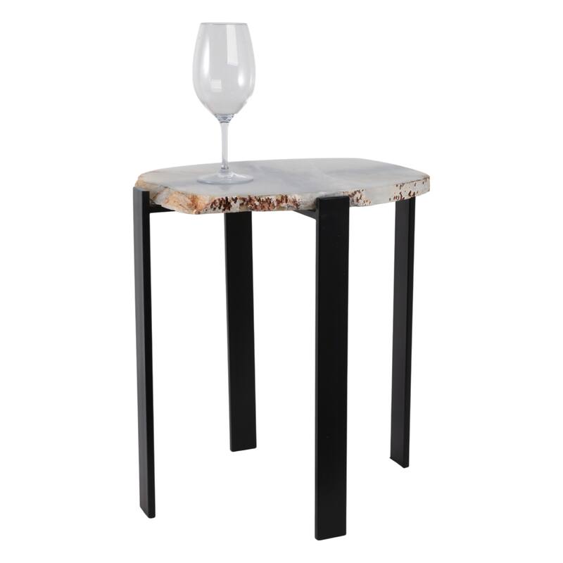 Stone Agate Accent Table Contemporary Round Modern Design - 20" Black - 18" x 14.25" x 20"