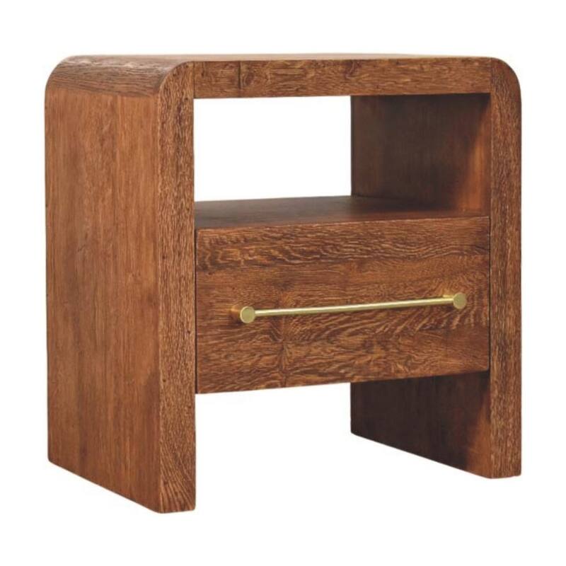 Solid Wood Curved Edge Bedside,Brown,1-Drawer,1-Shelf