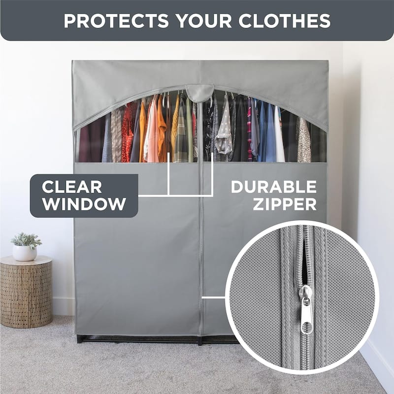HOLDN’ STORAGE Portable Wardrobe Closet for Hanging Clothes - Large - Heavy Duty Hanging Rod with 50 Lb. Weight Capacity