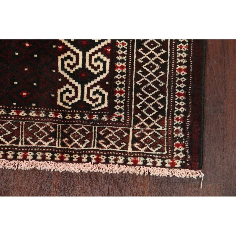 Geometric Traditional Balouch Persian Area Rug Wool Hand-knotted - 2'7" x 3'7"