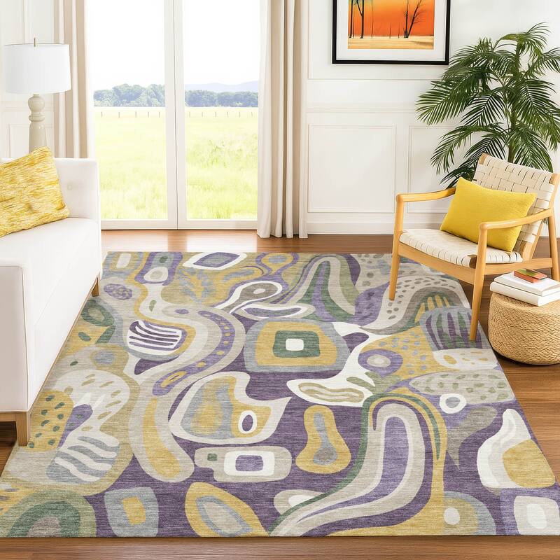 Machine Washable Indoor/ Outdoor Modern Picasy Chantille Rug