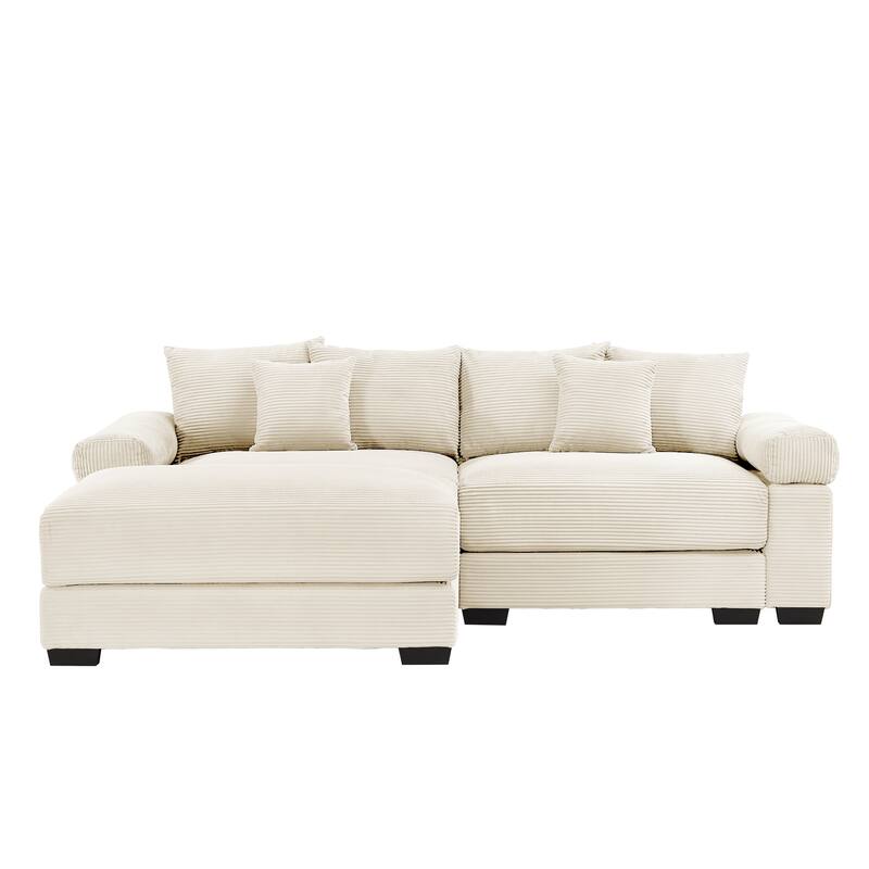 Roomfitters 82.6"/92" Modular L-Shape Sectional, Corduroy Cloud Couch with Ottoman & 6 Pillows