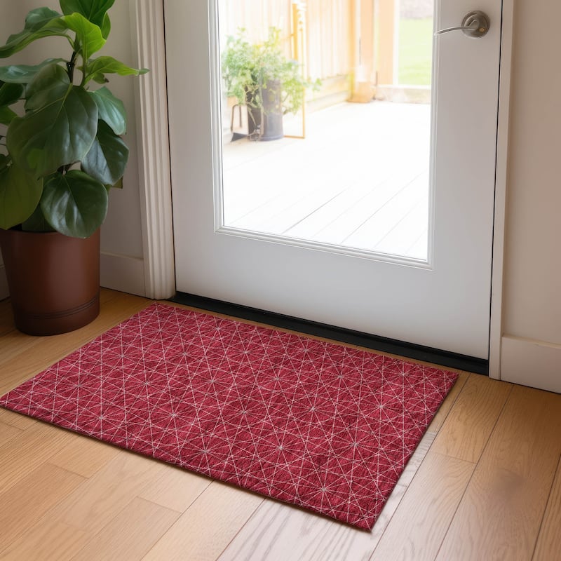 Machine Washable Indoor/ Outdoor Mosaic Geo Chantille Rug - Red - 1'8" x 2'6"