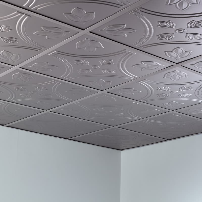 FASÄDE Traditional Style 5 Decorative Vinyl 2ft x 2ft Lay in Ceiling Panel in Argent Silver (5 Pack)