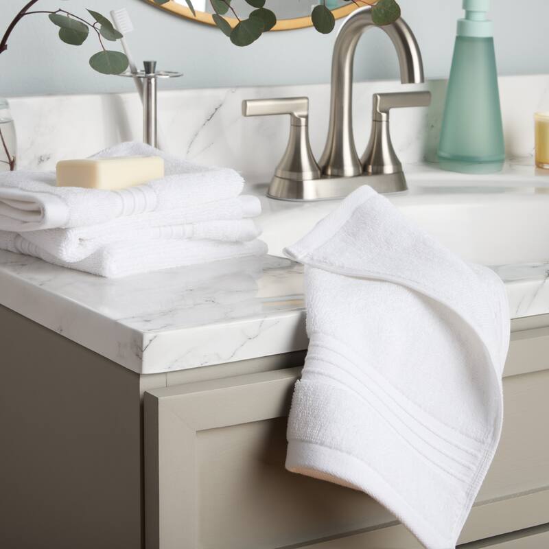 TOWN & COUNTRY EVERYDAY 4-Piece Solid Dobby Border Washcloth Set, 13x13-Inch, 100% Cotton