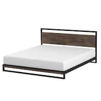 King size Modern Metal Wood Platform Bed Frame with Headboard in Gray ...