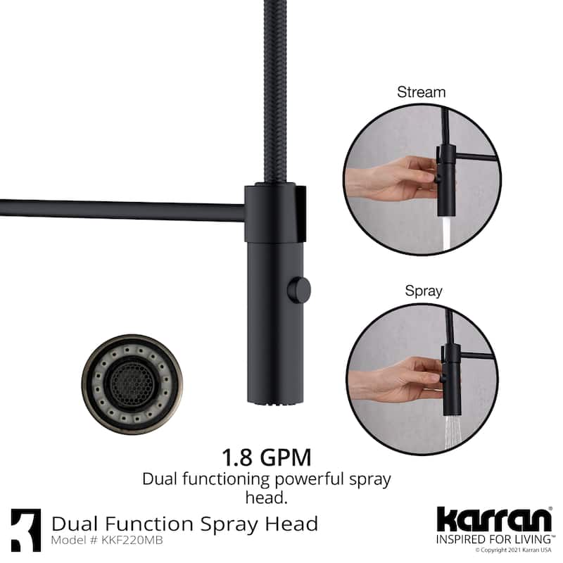 Karran All in One Apron Front Quartz 34 in. Double Bowl 50/50 Kitchen Sink in White with Faucet KKF220 in Matte Black